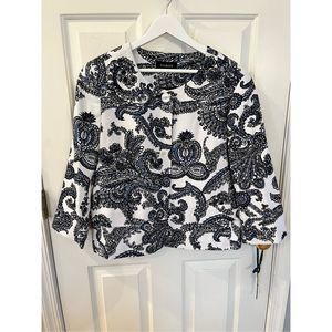 Talbots White & Navy Paisley Blazer sz 16 NWOT